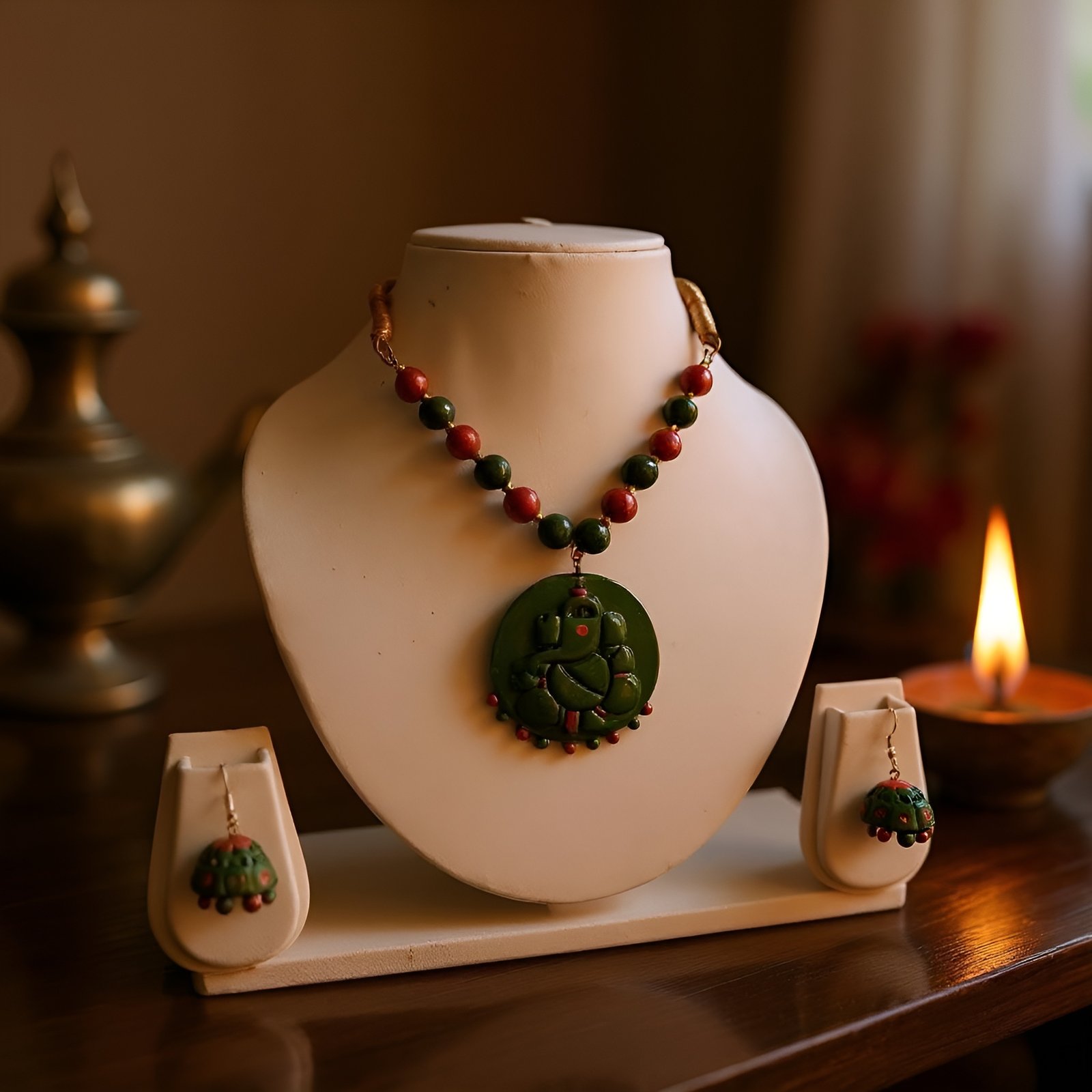 Ganesha Pendant Terracotta Necklace Set - Image 3