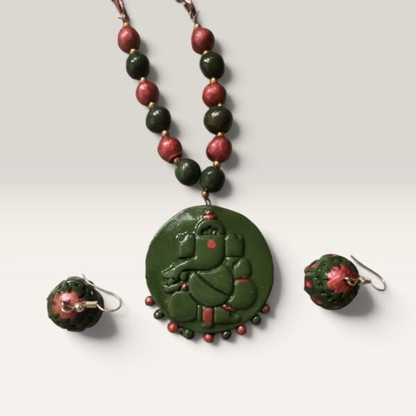 img_12302997873955141303882859364738142755.jpg Emerald Vinayaka Handmade Terracotta Necklace Set with Earrings | Shyvika